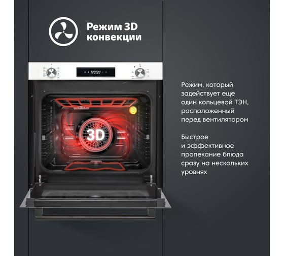 Электрический духовой шкаф SImfer 9 режимов работы, конвекция, гриль, таймер, белое стекло B6EC69070