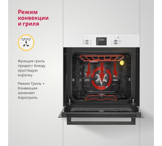 Электрический духовой шкаф SImfer 9 режимов работы, конвекция, гриль, таймер, белая B6EW59070
