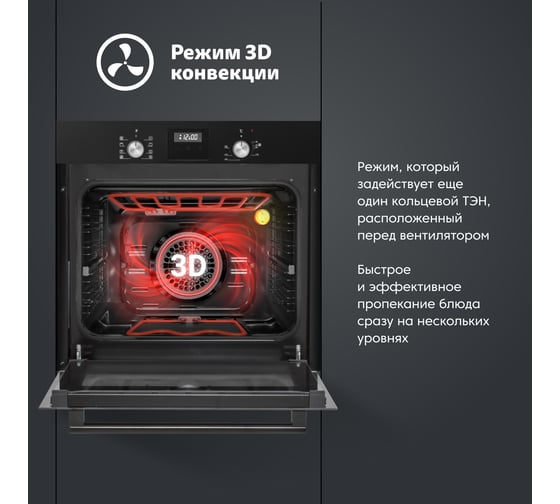 Электрический духовой шкаф SImfer 9 режимов работы, конвекция, гриль, таймер, черная B6EB59070