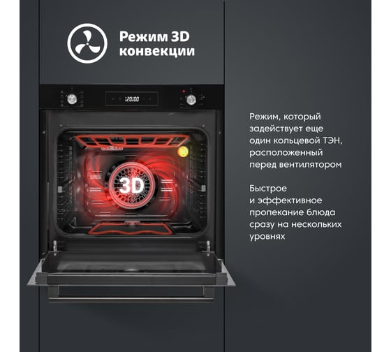 Электрический духовой шкаф SImfer 9 режимов работы, конвекция, гриль, таймер, черное стекло B6ES69070