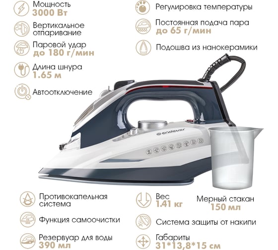 Электрический утюг ENDEVER Delta-228 темно-синий/белый 90434