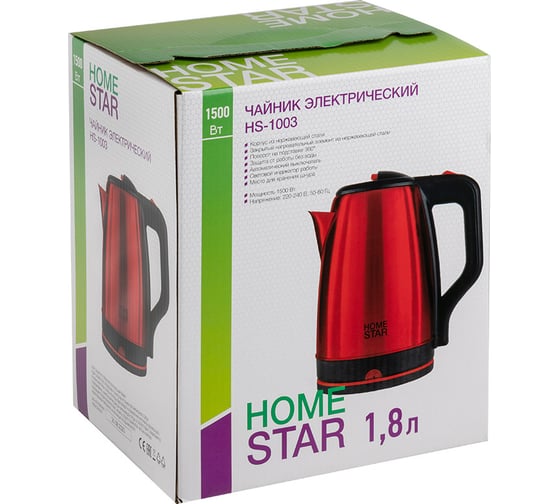 Чайник Homestar hs-1003 1.8 л, стальной, красный 107001