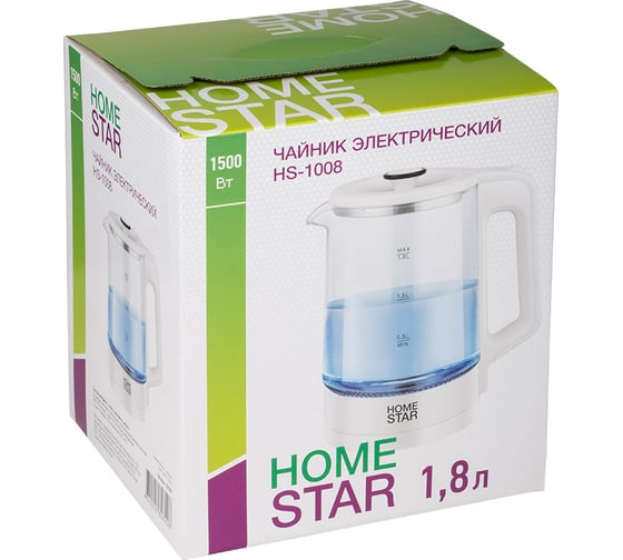Чайник Homestar hs-1008 1.8 л, стекло, белый 107009