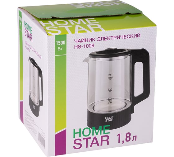 Чайник Homestar hs-1008 1.8 л, стекло, черный 107010