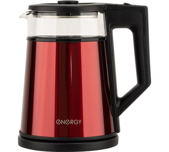 Чайник ENERGY e-200 1,2 л, стекло, красный, двойной корпус 107012