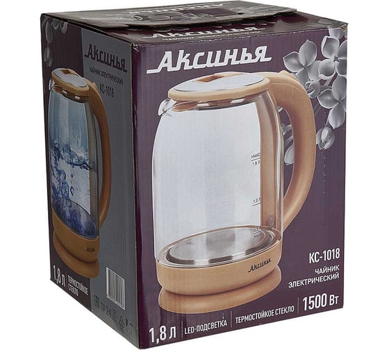 Чайник Аксинья КС-1018 корпус из жаропрочного стекла, 1,8 л, 1500 Вт, бежевый Р1-00016674