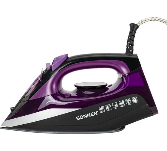 Утюг SONNEN si-270 2600 Вт, керамическое покрытие, антикапля, антинакипь, черный/фиолетовый 455280