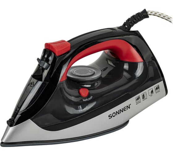 Утюг SONNEN si-588 2200 Вт, керамическое покрытие, паровой удар, черный/красный 455279 1