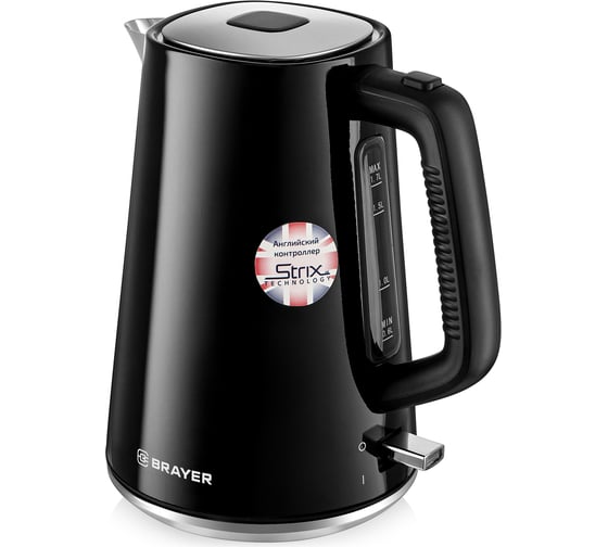Электрический чайник BRAYER 1073BR STRIX, 2200 Вт, 1,7 л, стальной корпус, автоотключение при закипании BR1073
