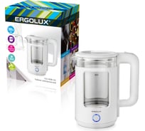 Чайник Ergolux Elx-kg08-c01 белый, стекло/пластик, 1.8 л, 220-240 В, 1800 Вт 15334