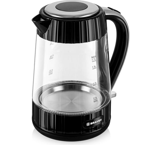 Электрический чайник BRAYER 1075BR 2200 Вт, 1.7 л, стеклянный корпус, VNQ by STRIX, автоотключение BR1075