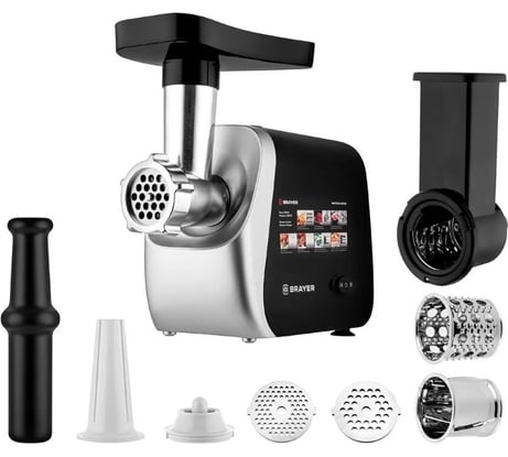 Мясорубка BRAYER 1608BR 2000 Вт, 3 диска, кеббе, насадка для овощей, драники, реверс, 2 кг/мин BR1608
