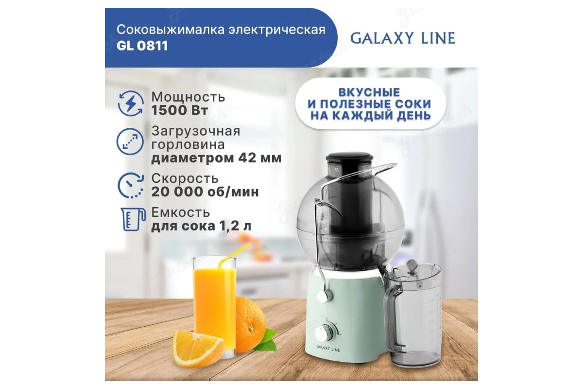 Соковыжималка электрическая Galaxy LINE GL 0811 свежая мята 7020708116 -  выгодная цена, отзывы, характеристики, фото - купить в Москве и РФ