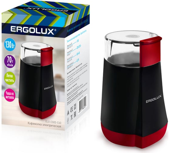 Электрическая кофемолка ERGOLUX ELX-CG02-С43 черно-красная 13978