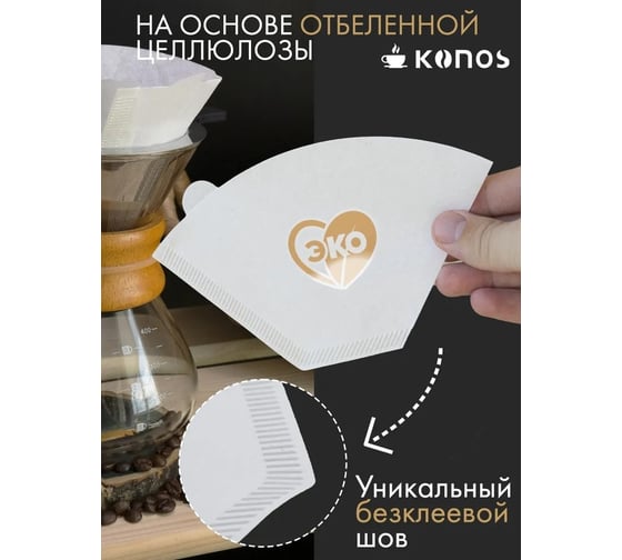 Фильтры для кофеварки капельного типа KONOS бумажные отбеленные, 40 шт, бренд KONOS2/40FW
