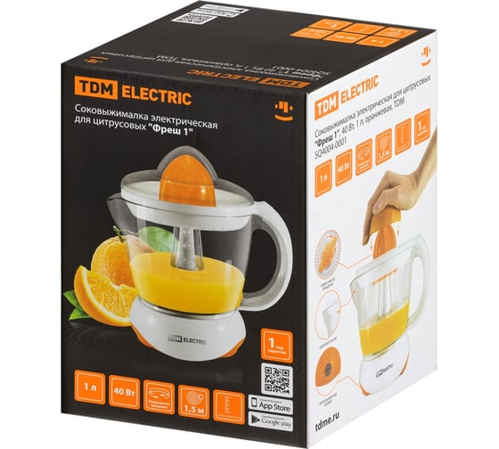 Соковыжималка электрическая для цитрусовых TDM ELECTRIC Фреш 1, 40 Вт, 1 л, оранжевая, SQ4004-0001
