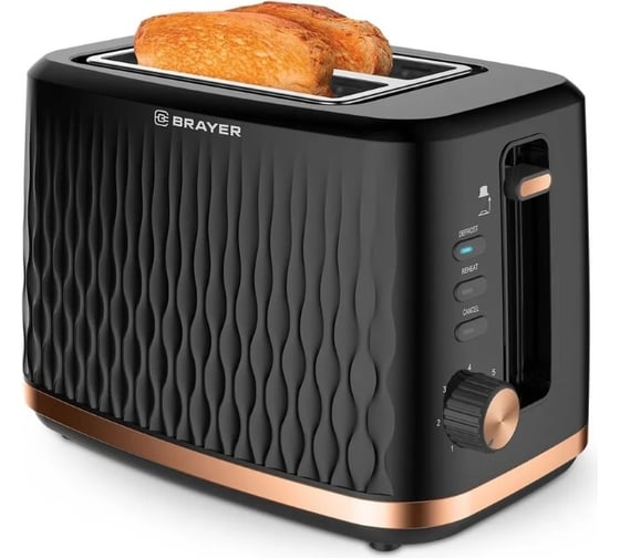 Тостер BRAYER 2105BR 870 Вт, 7 режимов, автодогрев, разморозка, отмена, автоотключение, 2 тоста одновременно BR2105 1