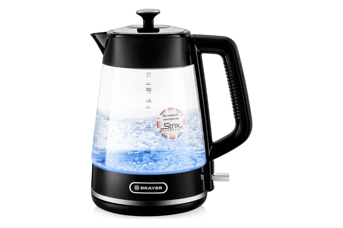 Чайник электрический BRAYER 1071BR STRIX, 2200 Вт, 1,7 л, стеклянный ...