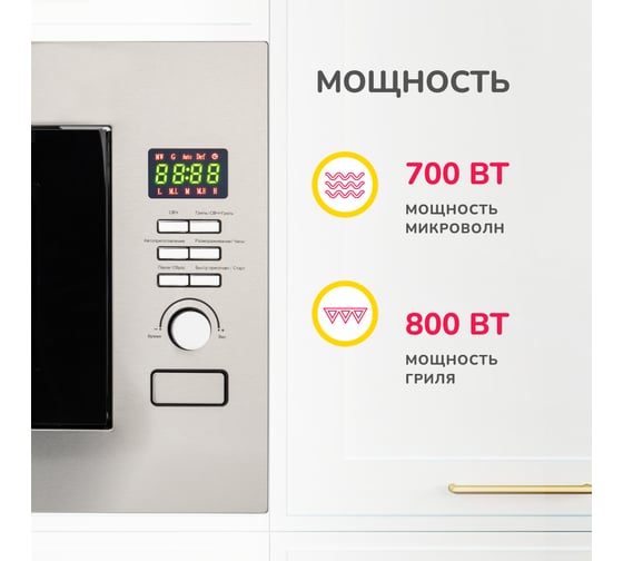 Встраиваемая микроволновая печь SImfer 22 литра,1150 Вт, гриль, нержавеющая сталь MD2714