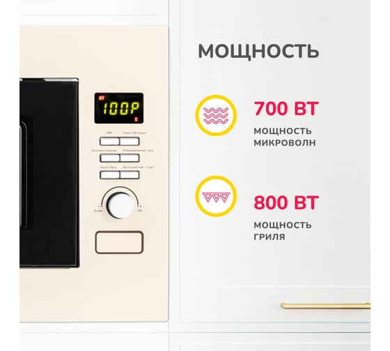Встраиваемая микроволновая печь SImfer 22 литра, 8 режимов, гриль, 1150 Вт, бежевый MD2713