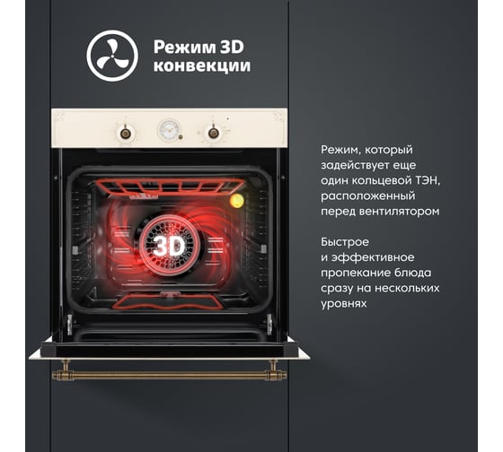 Электрический духовой шкаф Simfer 80 л, 3D-конвекция, 9 режимов работы B6EO77522