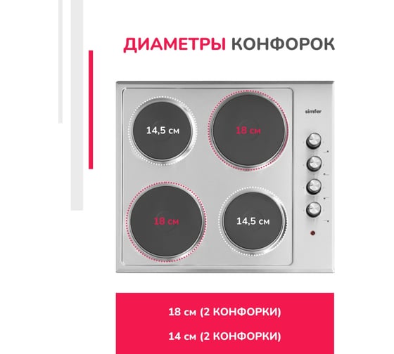 Электрическая варочная панель Simfer нержавеющая сталь, 4 конфорки H60E04M011