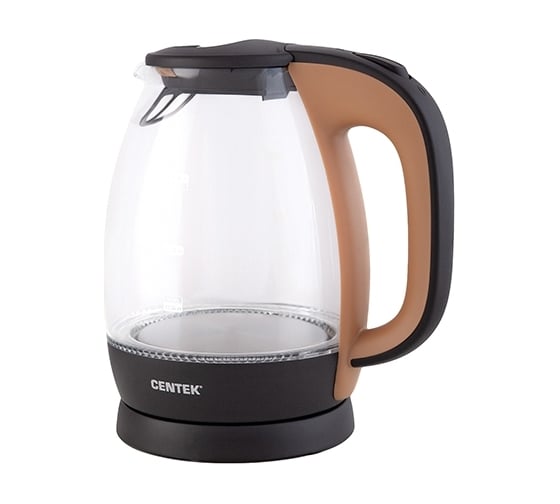 Стеклянный чайник Centek бежевый+кофе, 1.7 л CT-0056