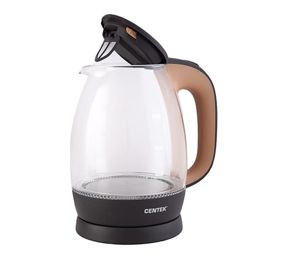Стеклянный чайник Centek бежевый+кофе, 1.7 л CT-0056