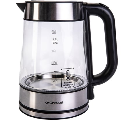 Электрический чайник Gressel 2200 Вт, 1.7 л, STRIX-контроллер, подсветка, защита от перегрева, серебристый GRK-1107