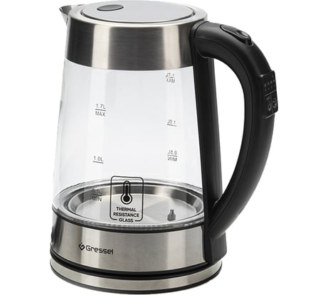Электрический умный чайник Gressel 2200 Вт, 1.7 л, STRIX-контроллер, 5 видов подсветки, управление на ручке, серебристый GRK-1106
