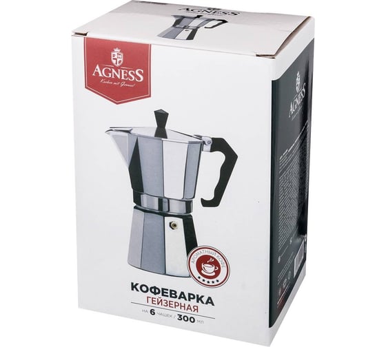 Кофеварка гейзерная Agness Монблан, 300 мл на 6 чашек 944-004