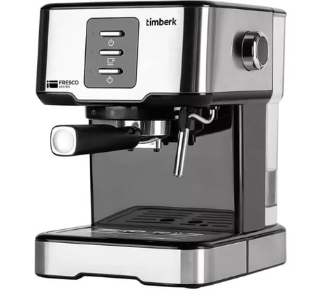 Рожковая кофеварка Timberk 850 Вт, давление 20 бар, резервуар для воды 1.5 л, режим ожидания - 25 мин, защита от перегрева и перегрузки, съемный поддон для капель T-CM33038