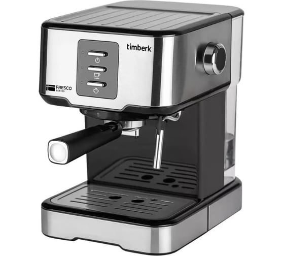 Рожковая кофеварка Timberk 850 Вт, давление 20 бар, резервуар для воды 1.5 л, режим ожидания - 25 мин, защита от перегрева и перегрузки, съемный поддон для капель T-CM33038