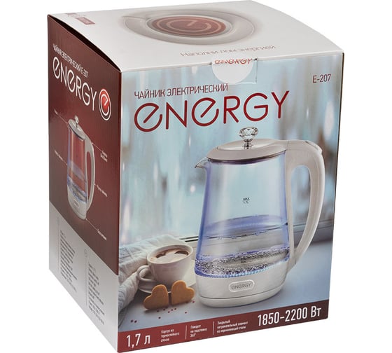 Чайник ENERGY E-207 1.7 л стекло пластик цвет белый 164160