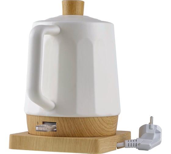 Чайник Centek 1.5 л, 1600 W, белый/под дерево, керамика, квадрат. пластик база CT-0067