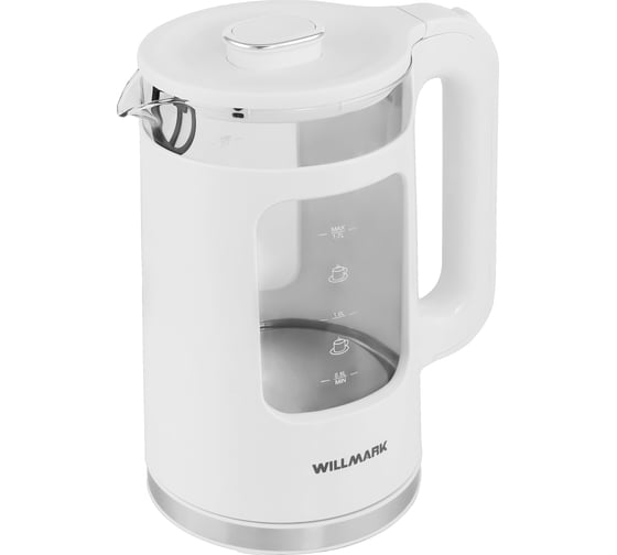 Чайник электрический Willmark WEK-1725W 1.7 л, поворот на 360 град., LED-подсветка, двустенный корпус, 2200 Вт, белый 2002558