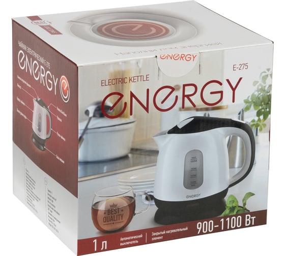 Чайник Energy E-275 1 л, диск/пластик, бело-черный, 164094