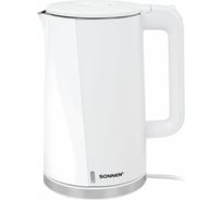 Чайник электрический с двойными стенками SONNEN Kt-8718w, 1.7 л, 2200 Вт, белый 454685