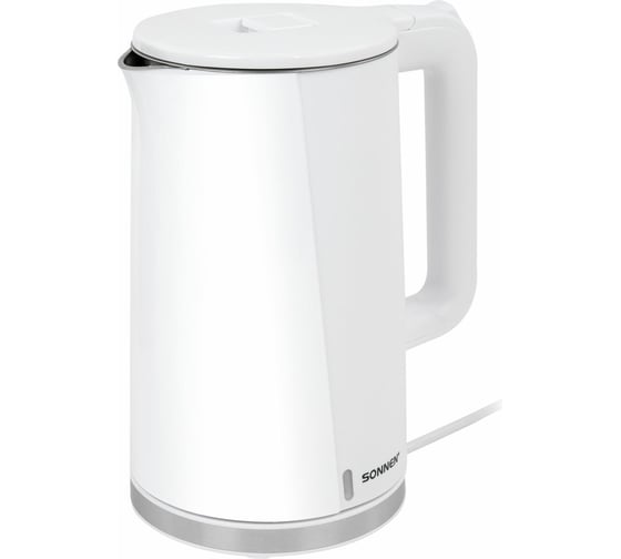 Чайник электрический с двойными стенками SONNEN Kt-8718w, 1.7 л, 2200 Вт, белый 454685