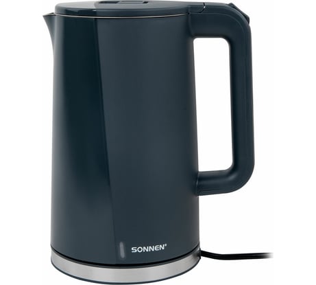 Чайник электрический с двойными стенками SONNEN Kt-8718b, 1.7 л, 2200 Вт, графитовый 454686