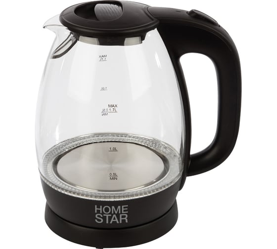 Чайник HomeStar HS-1012 1.7 л, стекло/пластик, черный 003567