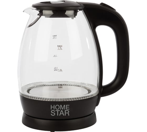 Чайник HomeStar HS-1012 1.7 л, стекло/пластик, черный 003567