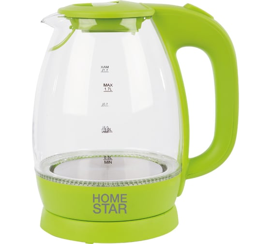 Чайник HomeStar HS-1012 1.7 л, стекло, пластик, зеленый 003943