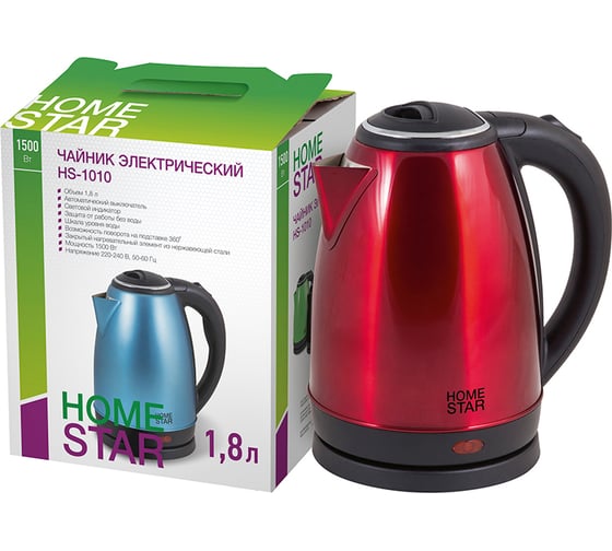Чайник HomeStar HS-1010 1.8 л, стальной, красный 00 3014