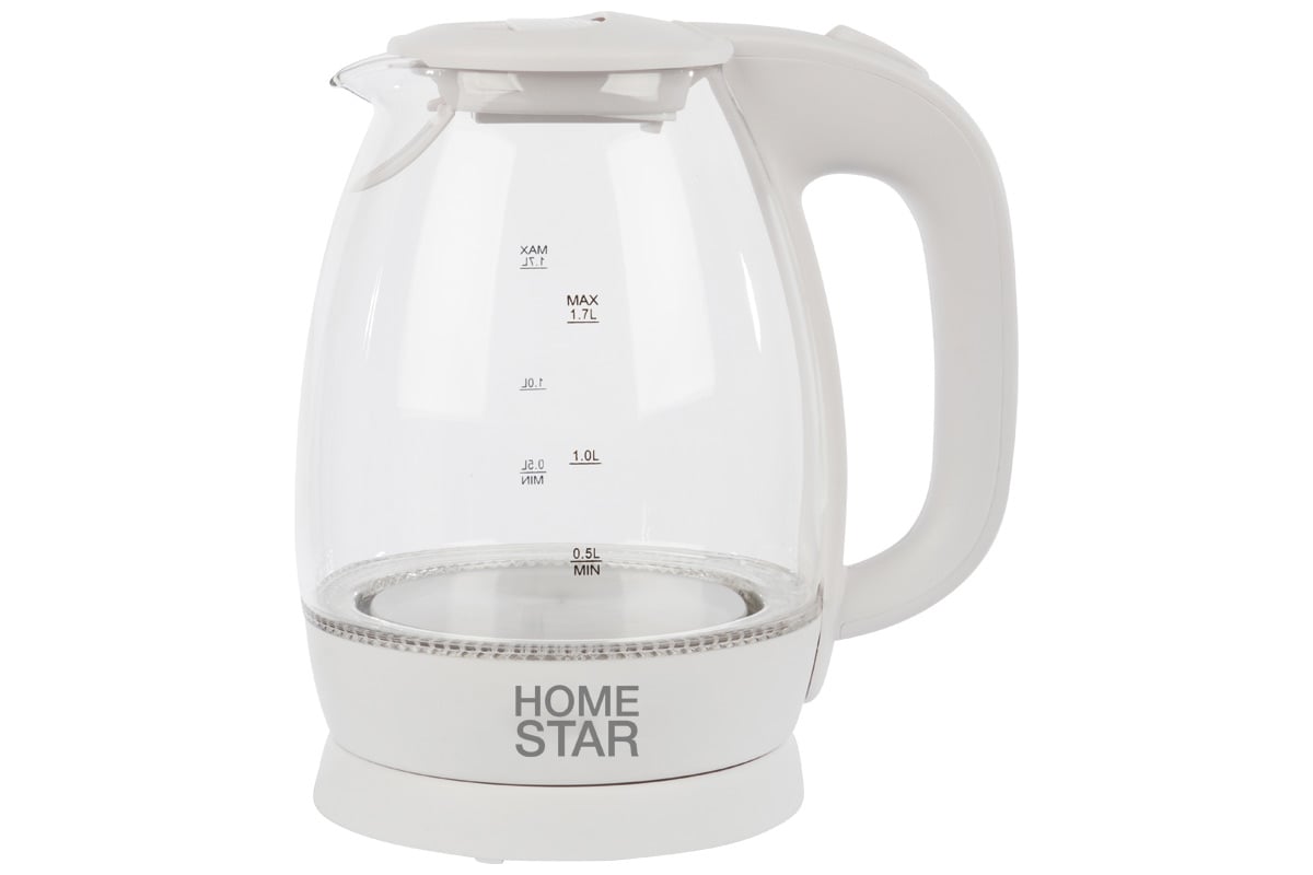 Чайник HomeStar HS-1012 1.7 л, стекло, пластик, белый 003566 - выгодная .