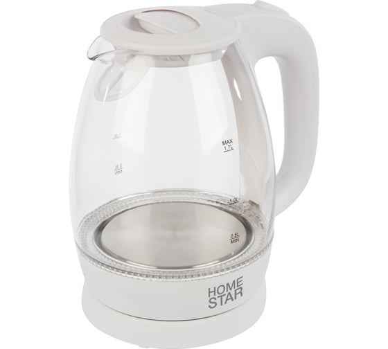 Чайник HomeStar HS-1012 1.7 л, стекло, пластик, белый 003566