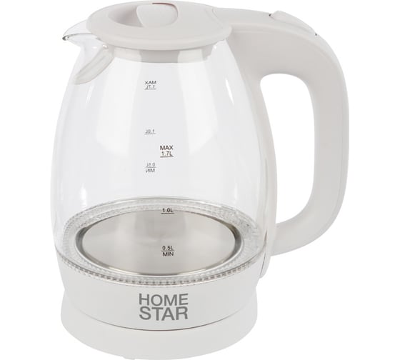 Чайник HomeStar HS-1012 1.7 л, стекло, пластик, белый 003566