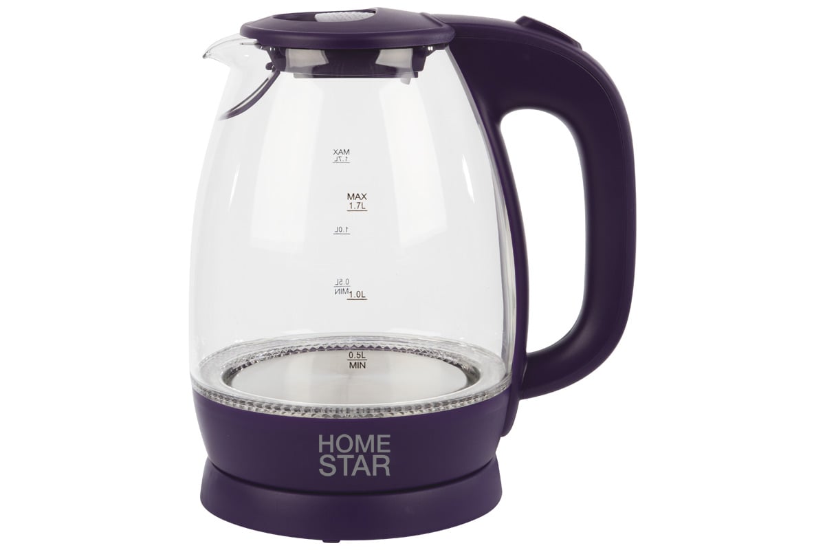 Чайник HomeStar HS-1012 1.7 л, стекло/пластик, фиолетовый 003847 .