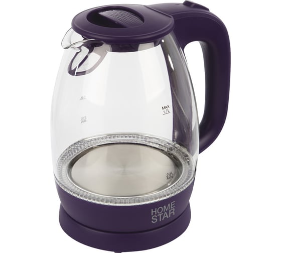 Чайник HomeStar HS-1012 1.7 л, стекло/пластик, фиолетовый 003847 1