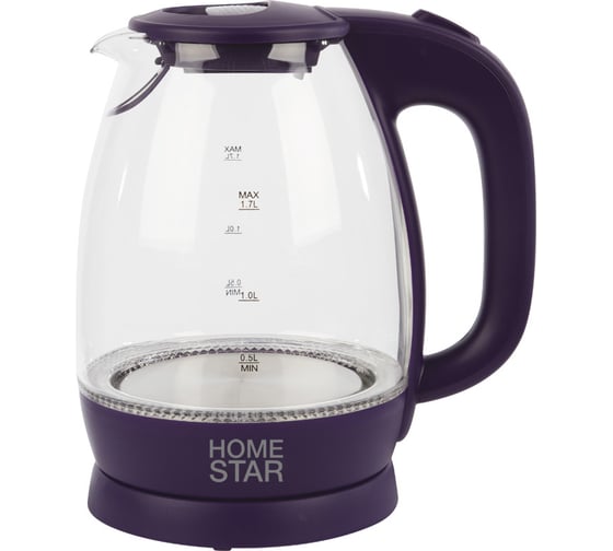 Чайник HomeStar HS-1012 1.7 л, стекло/пластик, фиолетовый 003847